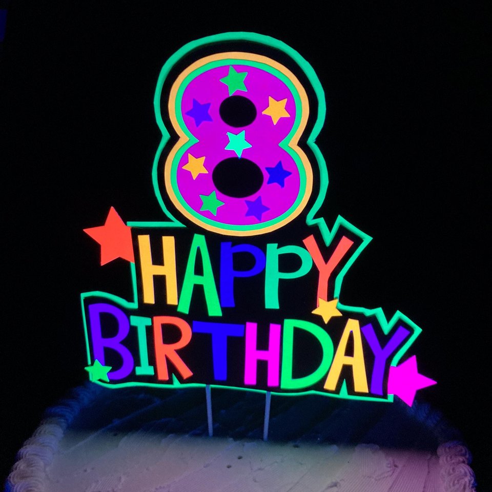 Happy Birthday Age Neon Cake Topper, Glow Party Neon Birthday Cake Decor, Birthday Decoration, Glow in the Dark Supplies, Neon Skate Party