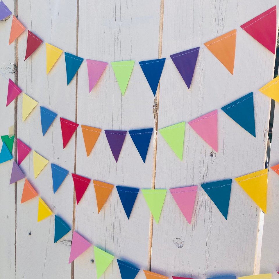 Colorful Party Bunting, All Occasion Streamer, Triangle Pennant Birthday Decoration, Rainbow Decor, Festive Banner, Bright Classroom Decor