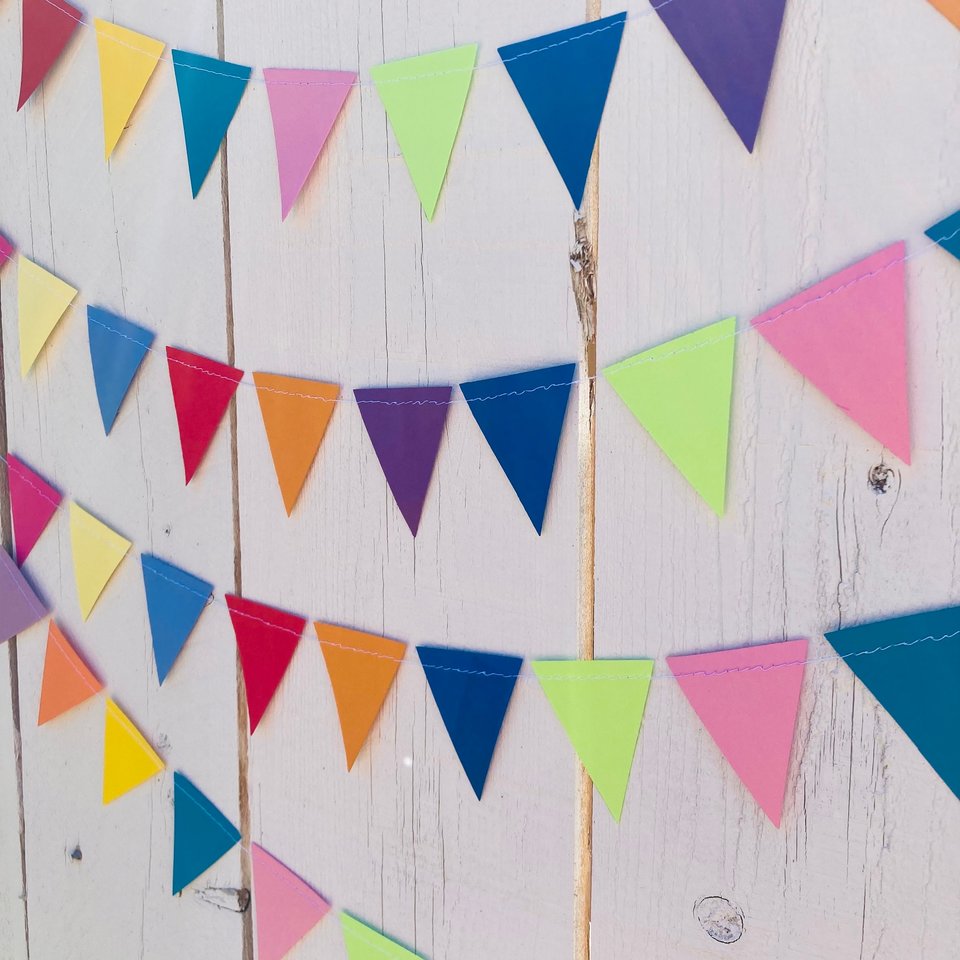 Colorful Party Bunting, All Occasion Streamer, Triangle Pennant Birthday Decoration, Rainbow Decor, Festive Banner, Bright Classroom Decor