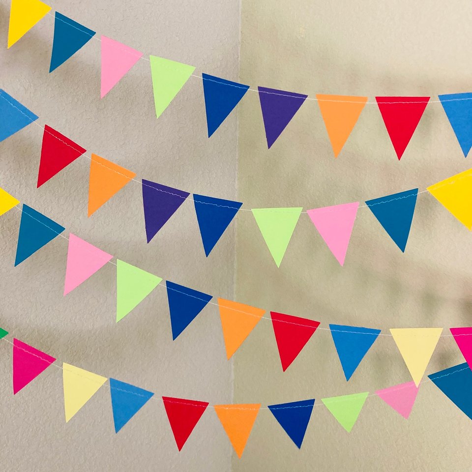Colorful Party Bunting, All Occasion Streamer, Triangle Pennant Birthday Decoration, Rainbow Decor, Festive Banner, Bright Classroom Decor