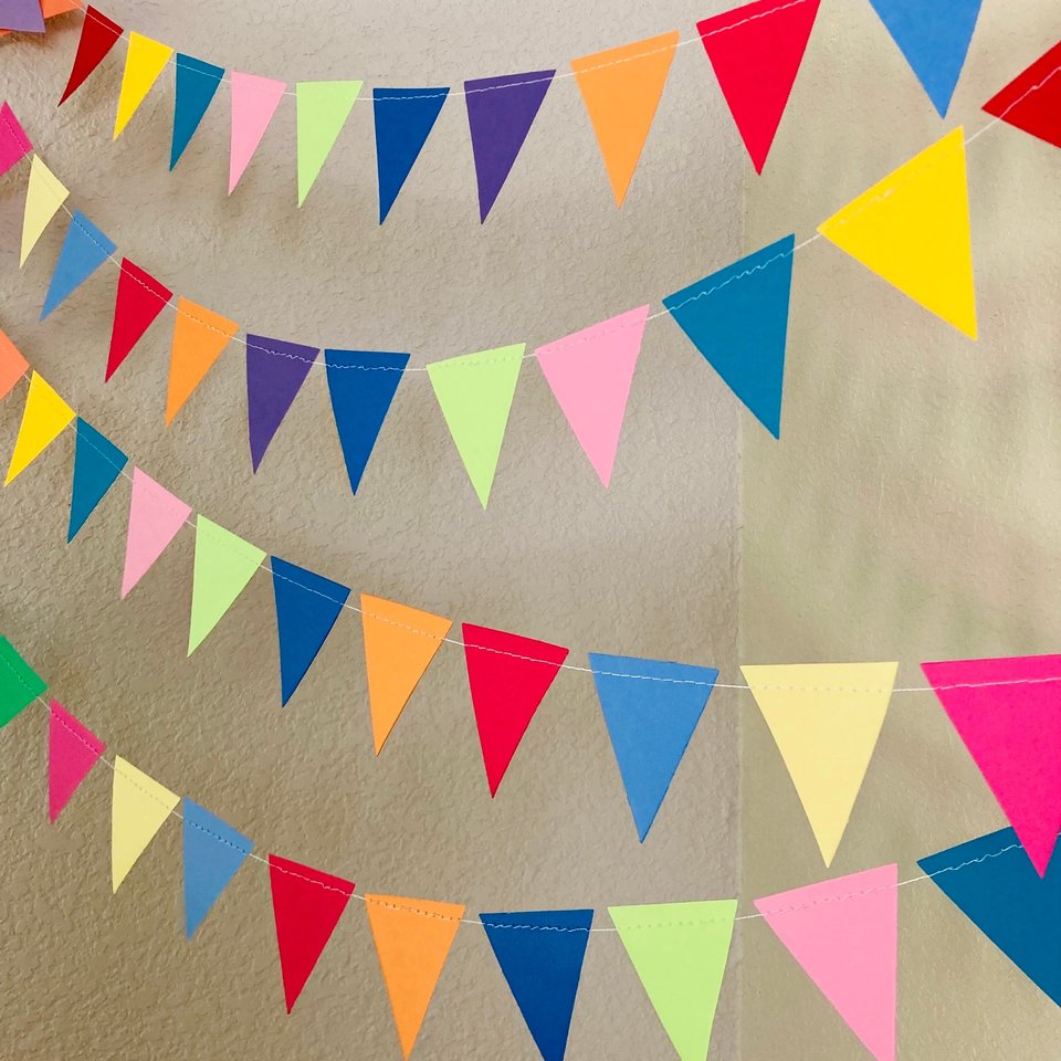 Colorful Party Bunting, All Occasion Streamer, Triangle Pennant Birthday Decoration, Rainbow Decor, Festive Banner, Bright Classroom Decor