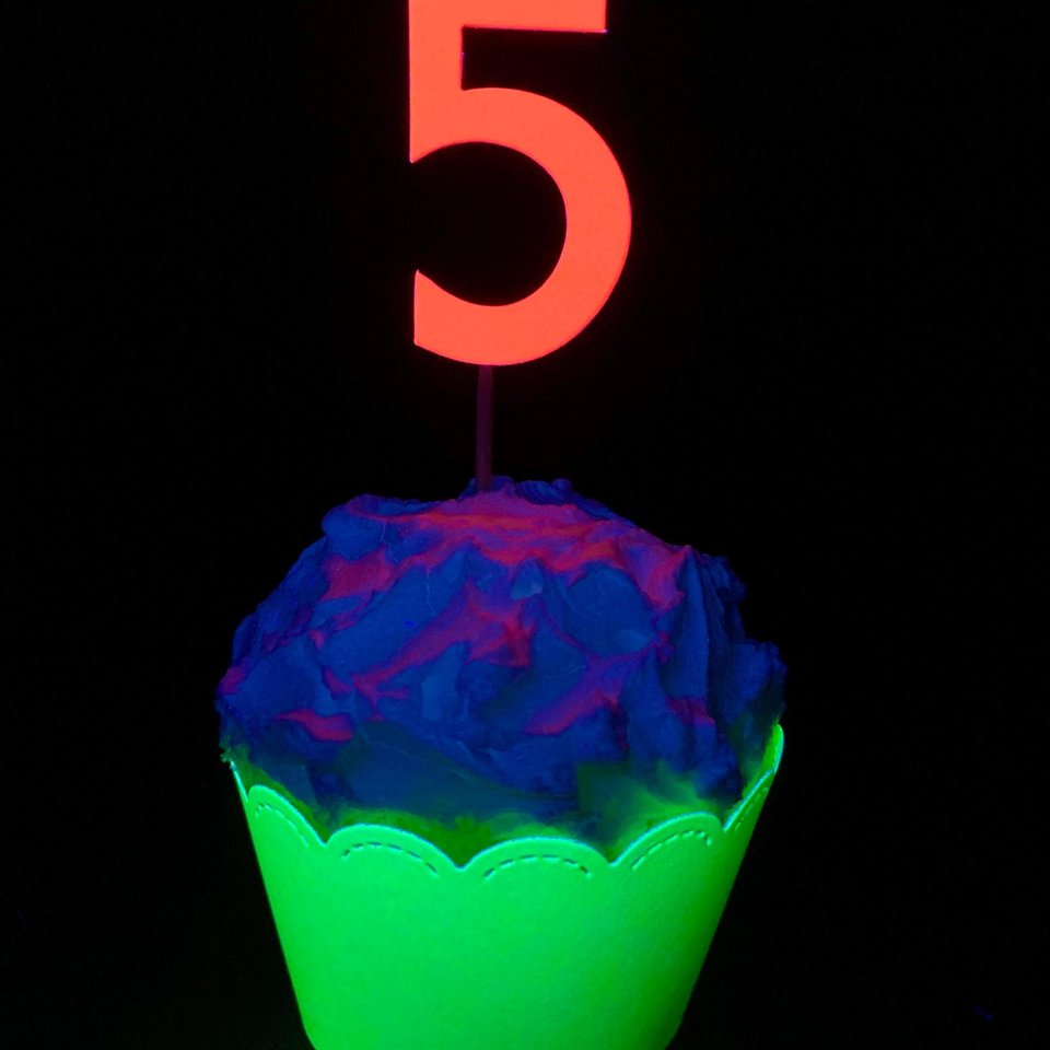 Set of 12 Retro Font Neon Glow Party Age Cupcake Toppers
