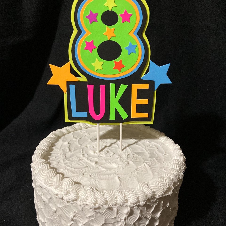 Personalized Neon Glow Party Cake Topper, Handmade Birthday Cake Decor, Custom Name and Age Topper, Glow Party Decorations, Retro 80s Party
