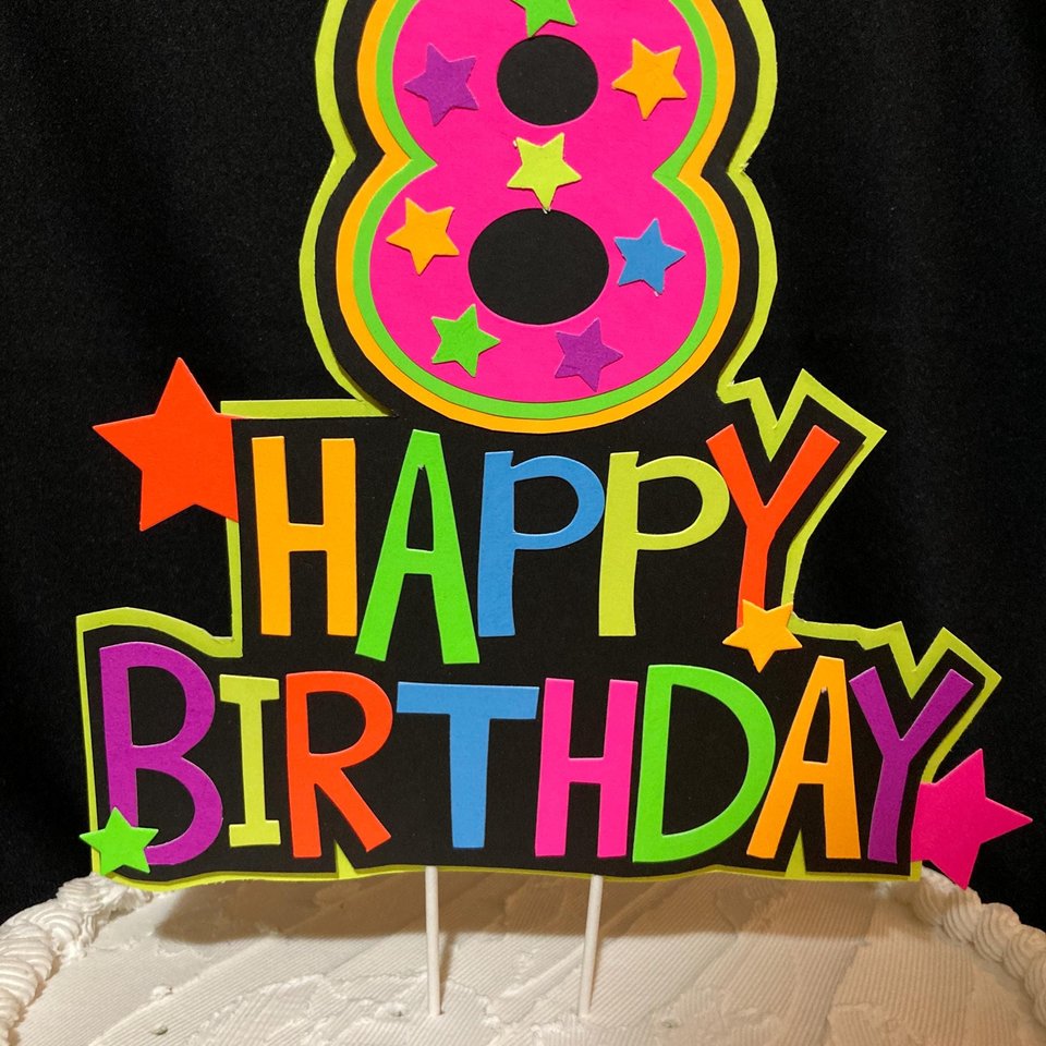 Happy Birthday Age Neon Cake Topper, Glow Party Neon Birthday Cake Decor, Birthday Decoration, Glow in the Dark Supplies, Neon Skate Party