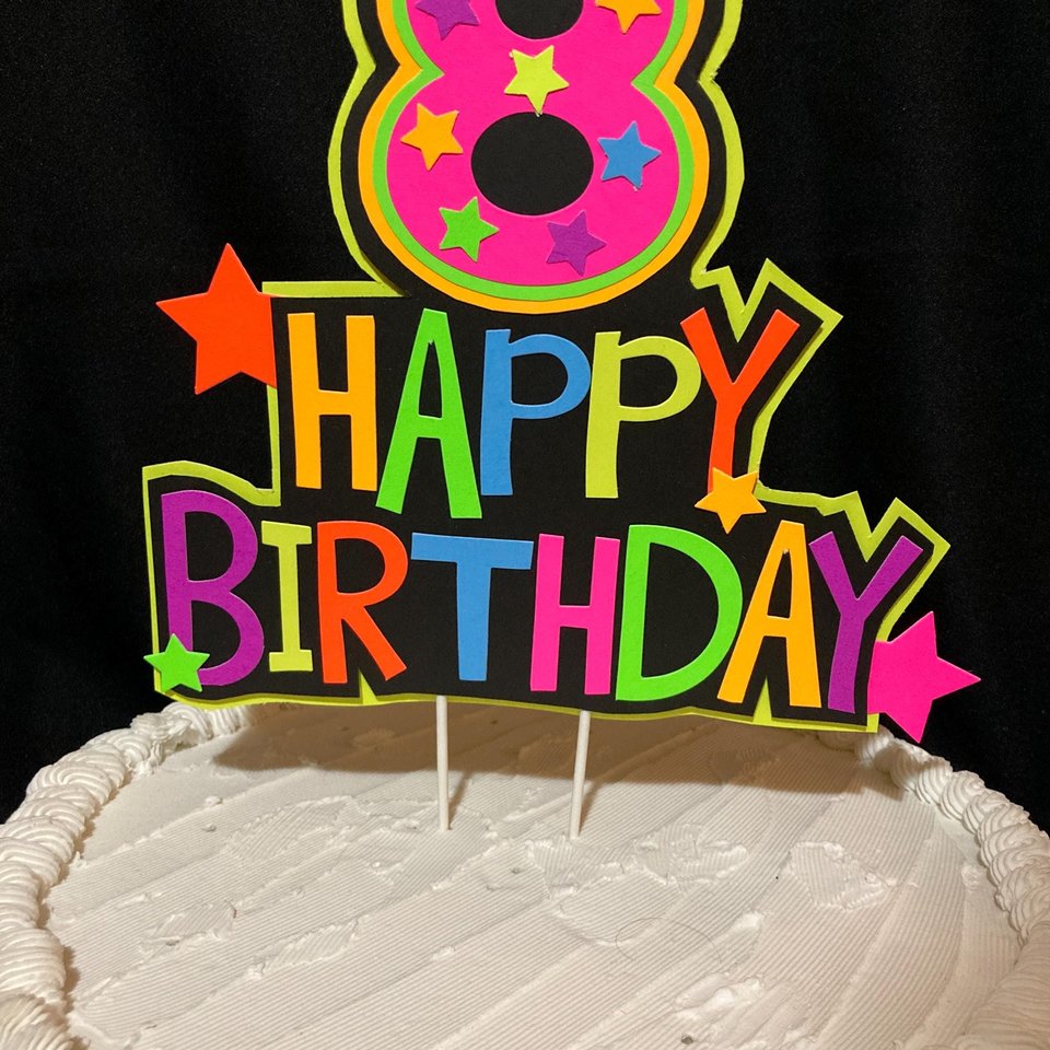 Happy Birthday Age Neon Cake Topper, Glow Party Neon Birthday Cake Decor, Birthday Decoration, Glow in the Dark Supplies, Neon Skate Party