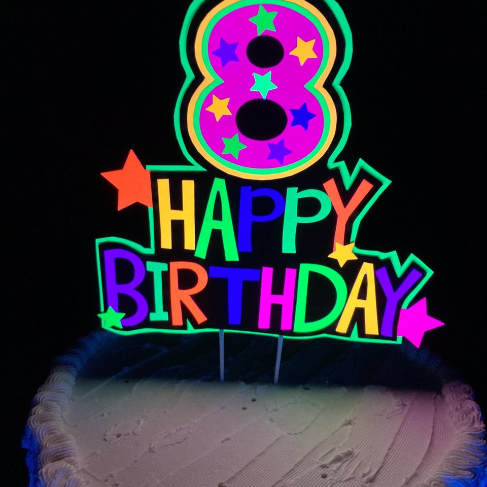 Happy Birthday Age Neon Cake Topper, Glow Party Neon Birthday Cake Decor, Birthday Decoration, Glow in the Dark Supplies, Neon Skate Party