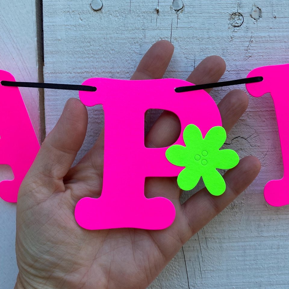 Flower Power Glow Party Birthday Banner, Neon Happy Birthday Sign, UV Reflective Decor, Glow Party Supply, Retro 80s Personalized Sign