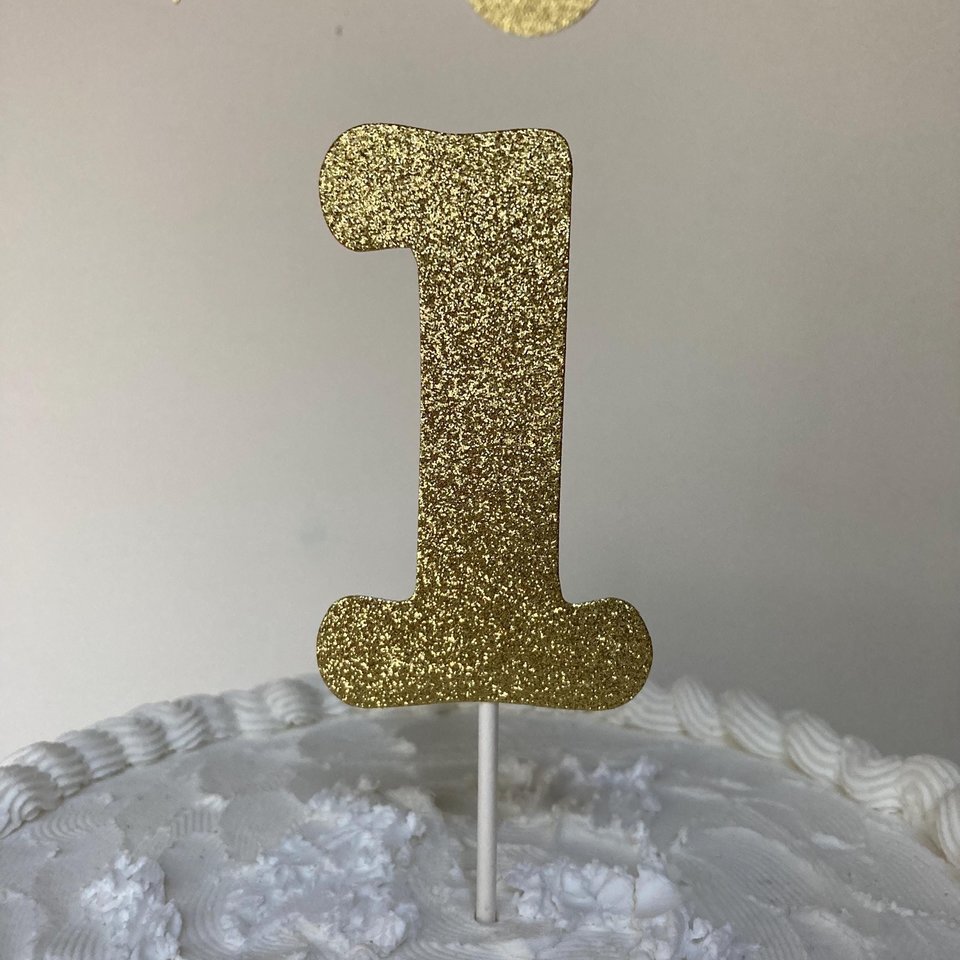 Glitter Number 1 Party Cake Topper, 1st Birthday Decoration, Baby's First Birthday, Gold Glitter Cake Accent, Number Embellishment