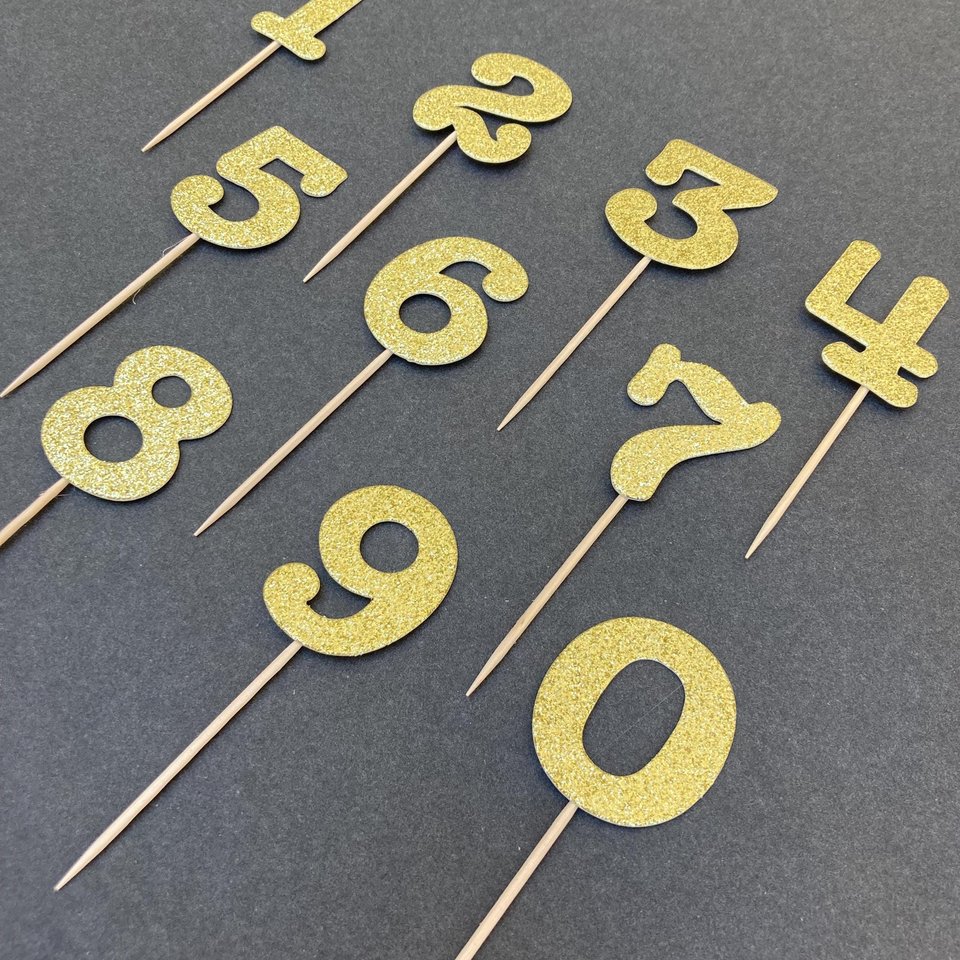Set of 12 Glitter Gold Age Cupcake Toppers, Baby's First Birthday Cupcake Topper Decoration, 1st Birthday Decor, Number Toothpick Topper