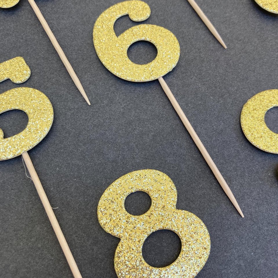 Set of 12 Glitter Gold Age Cupcake Toppers, Baby's First Birthday Cupcake Topper Decoration, 1st Birthday Decor, Number Toothpick Topper