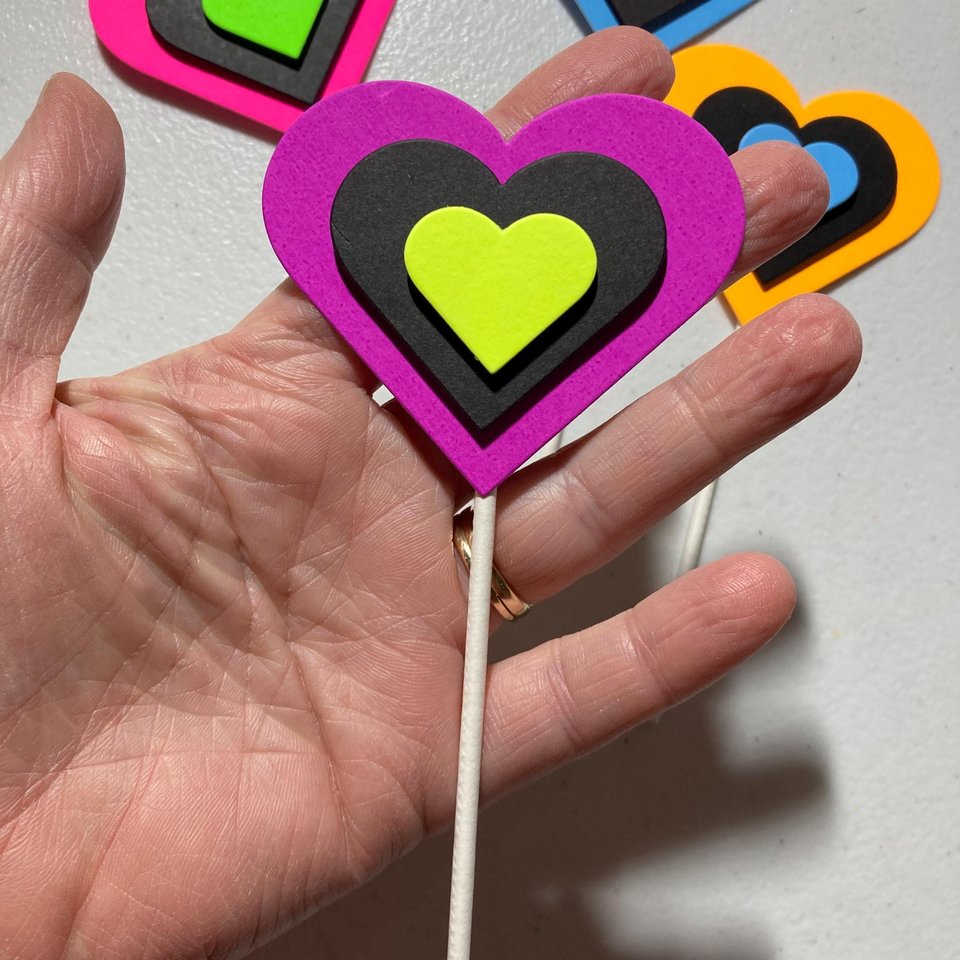 Neon Heart Cupcake Toppers, Glow in the Dark Hearts, Glow Party Supply, Cupcake Decor, Black Light Decoration, Fluorescent UV Reflective
