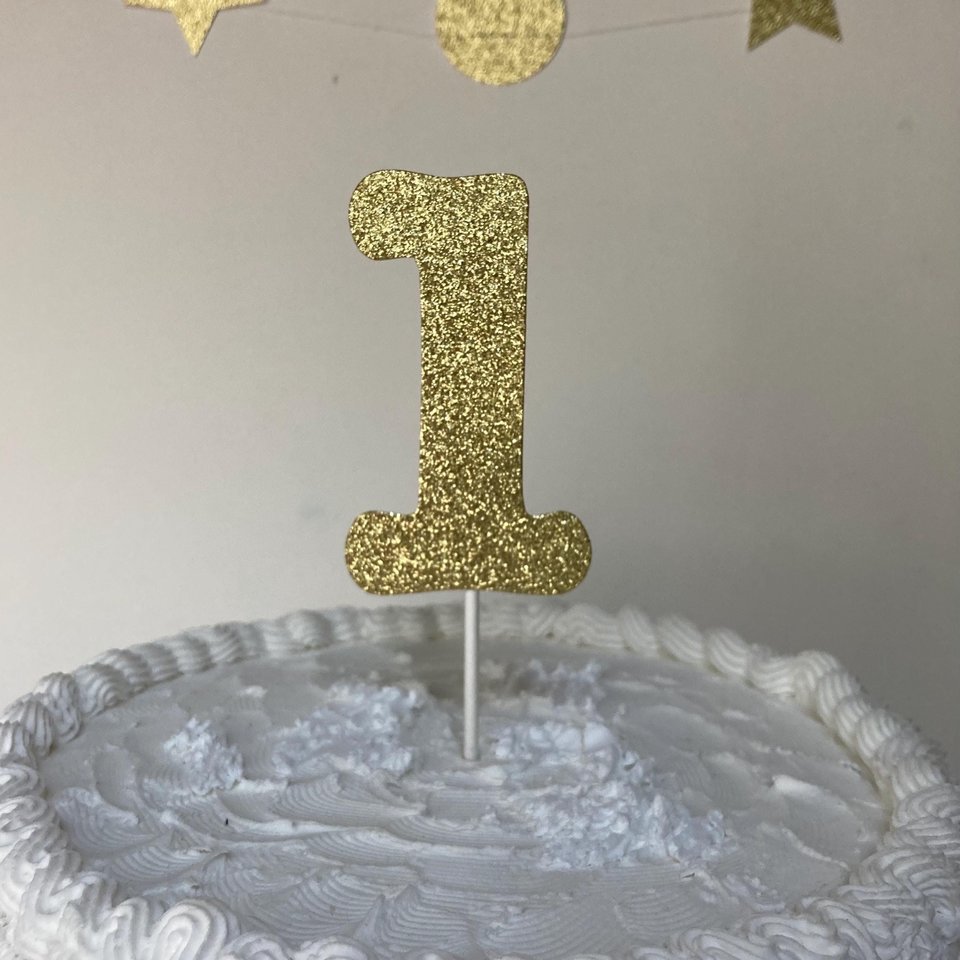 Glitter Number 1 Party Cake Topper, 1st Birthday Decoration, Baby's First Birthday, Gold Glitter Cake Accent, Number Embellishment