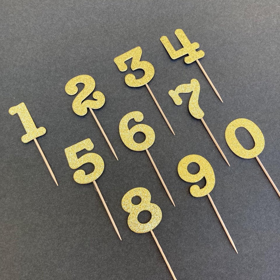 Set of 12 Glitter Gold Age Cupcake Toppers, Baby's First Birthday Cupcake Topper Decoration, 1st Birthday Decor, Number Toothpick Topper