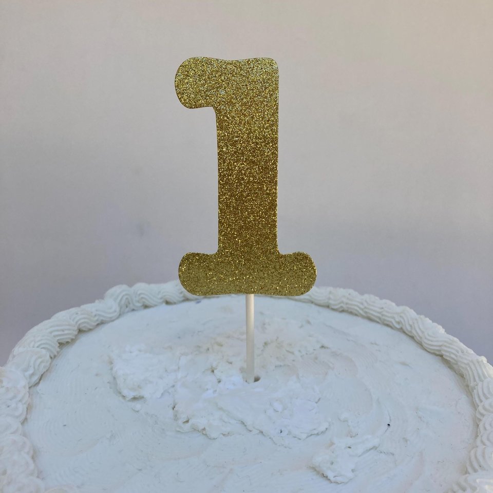 Glitter Number 1 Party Cake Topper, 1st Birthday Decoration, Baby's First Birthday, Gold Glitter Cake Accent, Number Embellishment