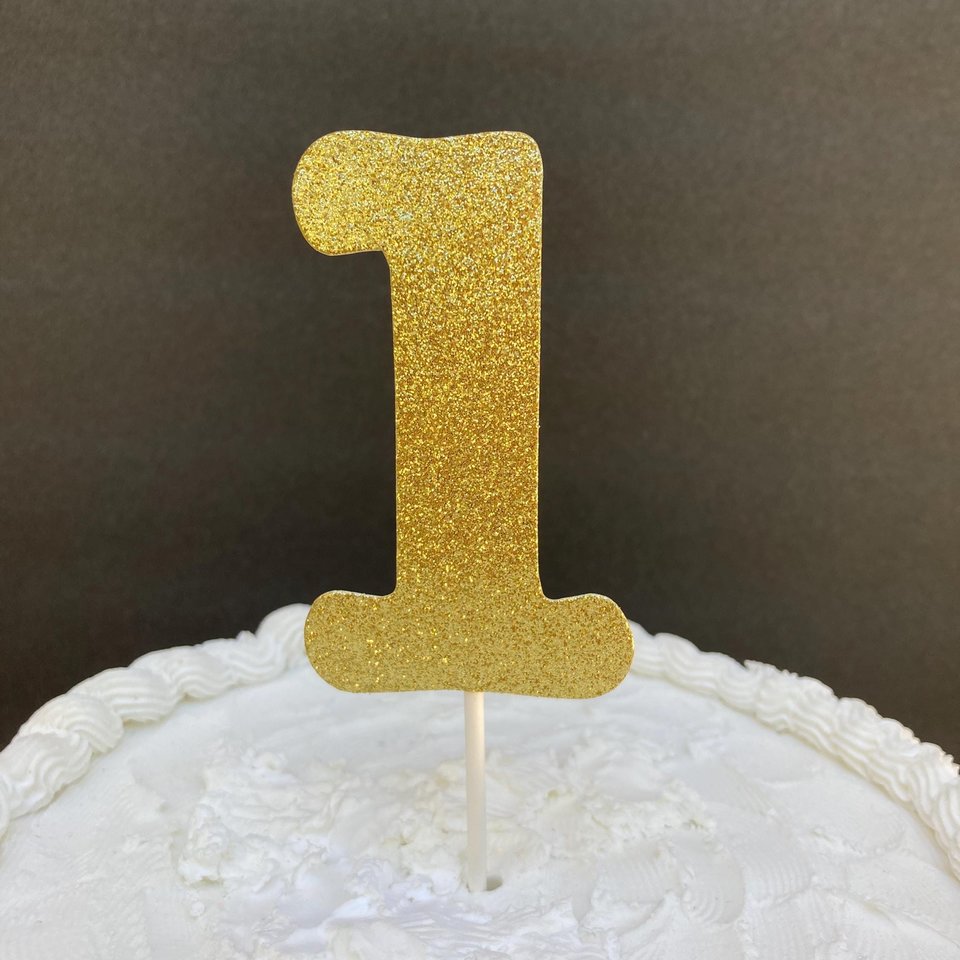 Glitter Number 1 Party Cake Topper, 1st Birthday Decoration, Baby's First Birthday, Gold Glitter Cake Accent, Number Embellishment