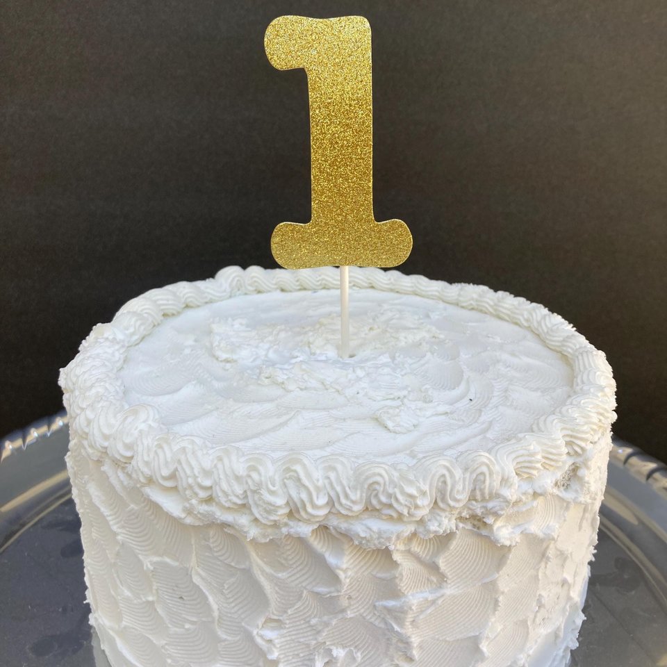 Glitter Number 1 Party Cake Topper, 1st Birthday Decoration, Baby's First Birthday, Gold Glitter Cake Accent, Number Embellishment