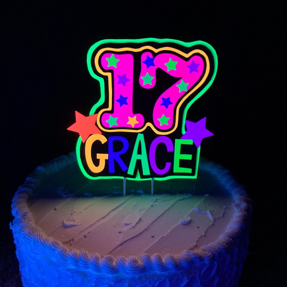 Personalized Birthday Neon Cake Topper, Glow Party Neon 17th Birthday Cake Decor, Name Age Birthday Decoration, UV Glow in the Dark Supplies