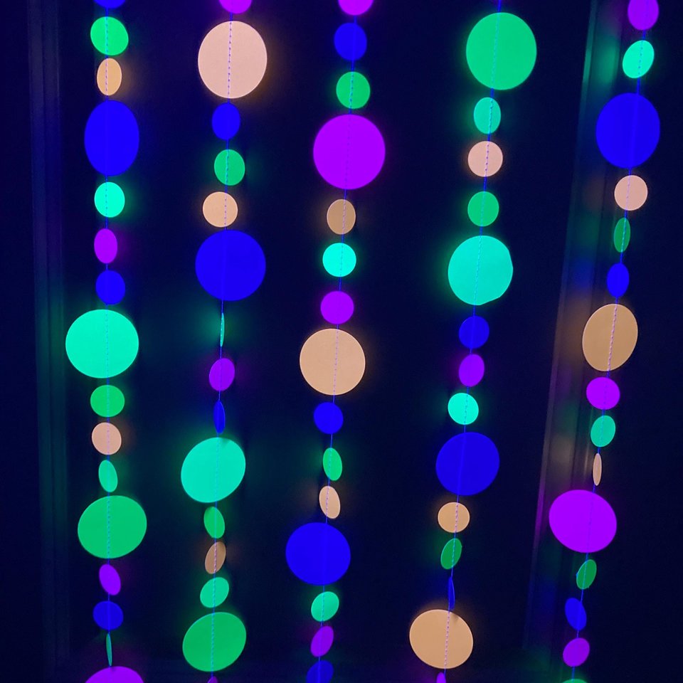 Fluorescent UV Reflective Black Light Garlands, Glow Party Decor, Glow in the Dark Birthday Party, 80s Theme Event Decor, Handmade Garlands