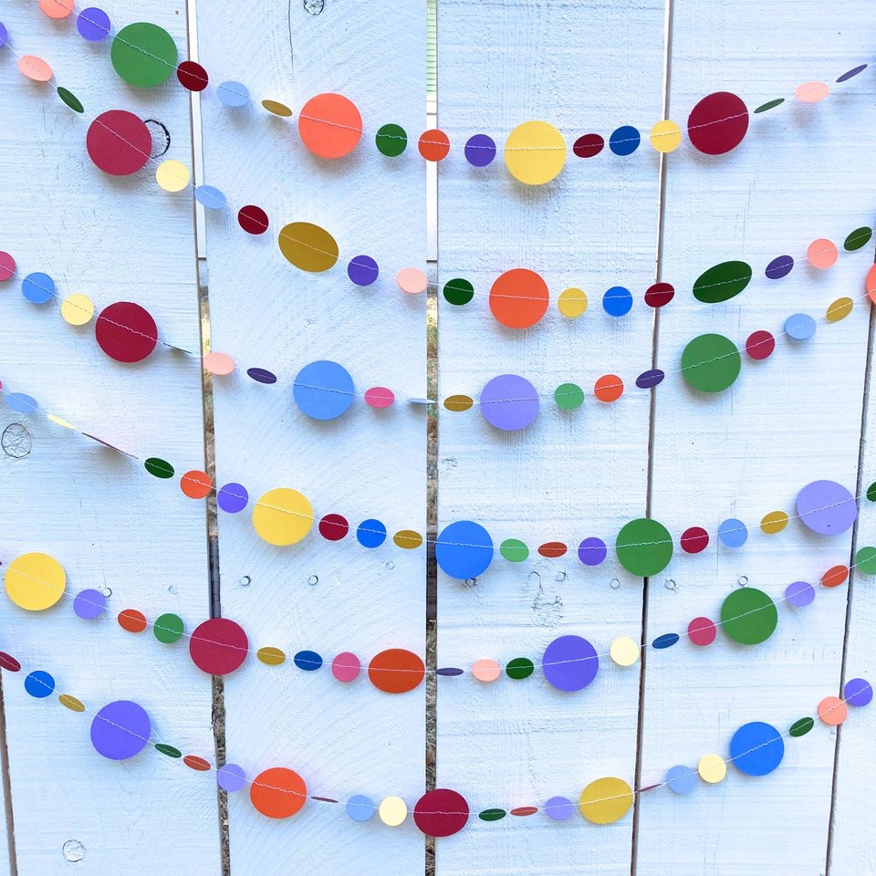 Rainbow Card Stock Circle Garland, Colorful Party Bunting, Handmade Streamers, Rainbow Event Decor, Circle Party Decoration, Paper Streamer