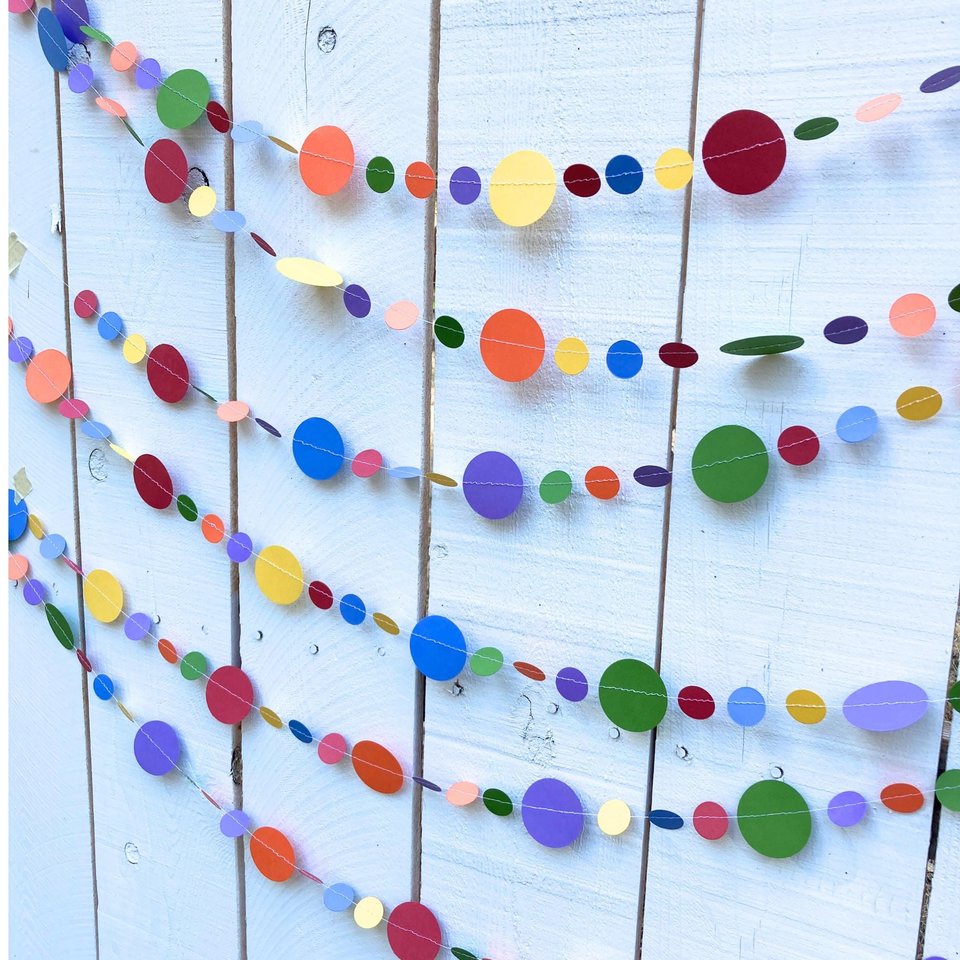 Rainbow Card Stock Circle Garland, Colorful Party Bunting, Handmade Streamers, Rainbow Event Decor, Circle Party Decoration, Paper Streamer