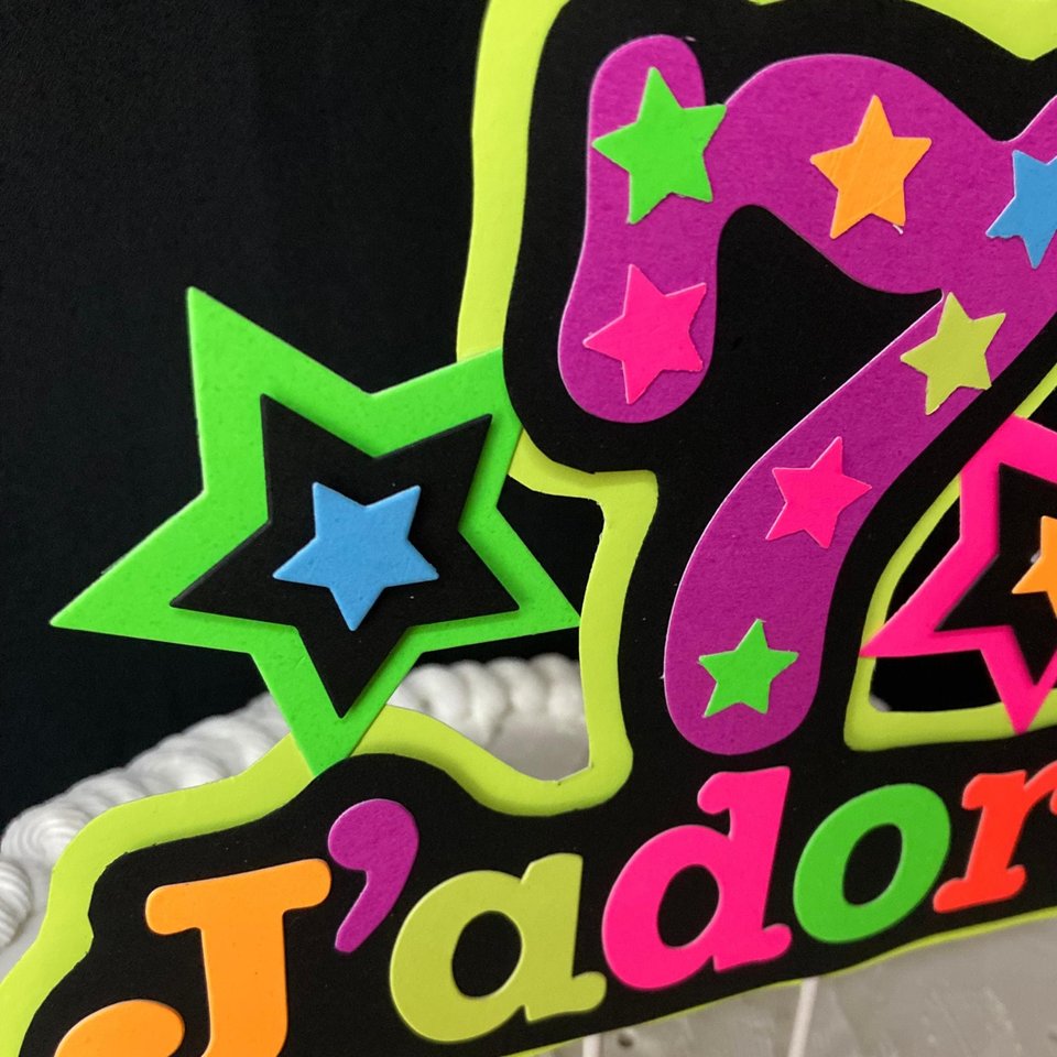 Neon UV Reflective Cake Topper, Personalized Glow Birthday Cake Centerpiece, Name and Age Cake Decor, Glow Party Decorations, 7th Birthday