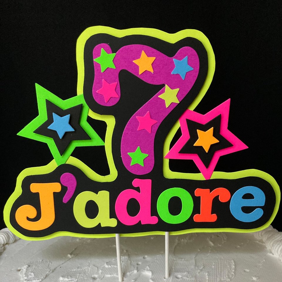 Neon UV Reflective Cake Topper, Personalized Glow Birthday Cake Centerpiece, Name and Age Cake Decor, Glow Party Decorations, 7th Birthday
