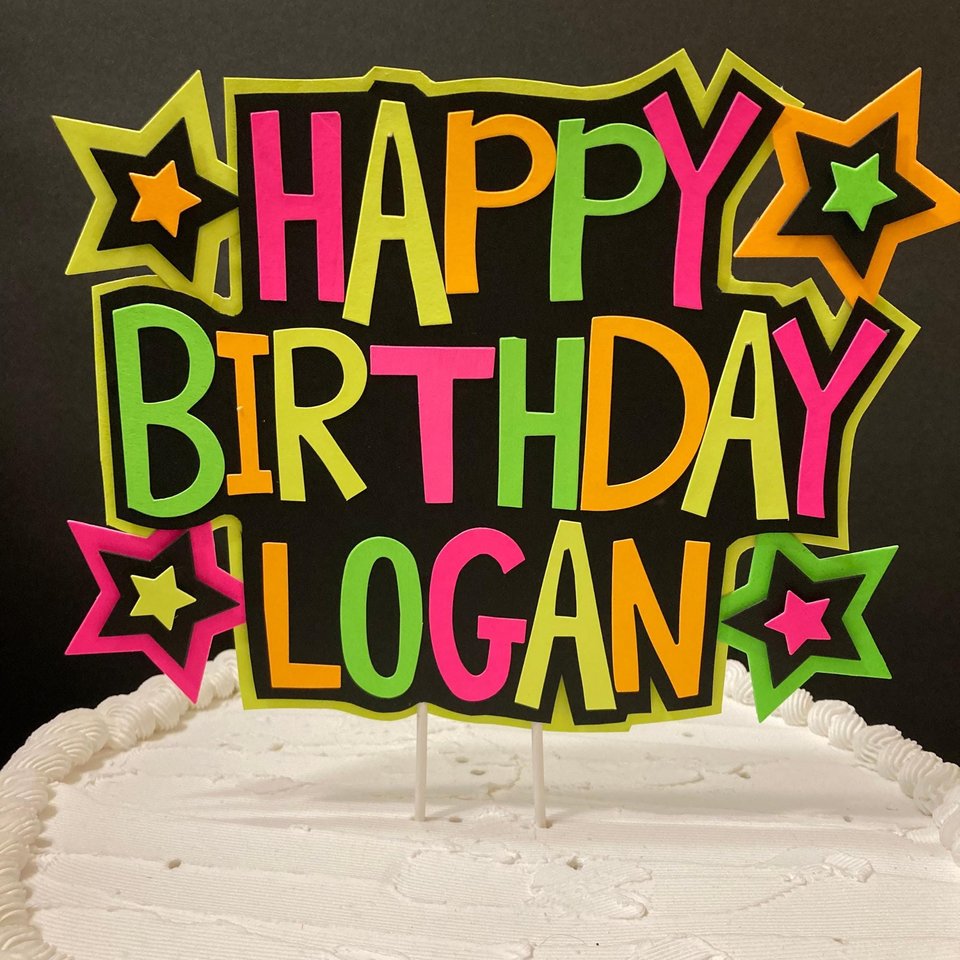 Personalized Neon Happy Birthday Cake Topper, Retro 80s Glow Party Sign, UV Reflective Cake Decoration, Fluorescent Custom Name Centerpiece