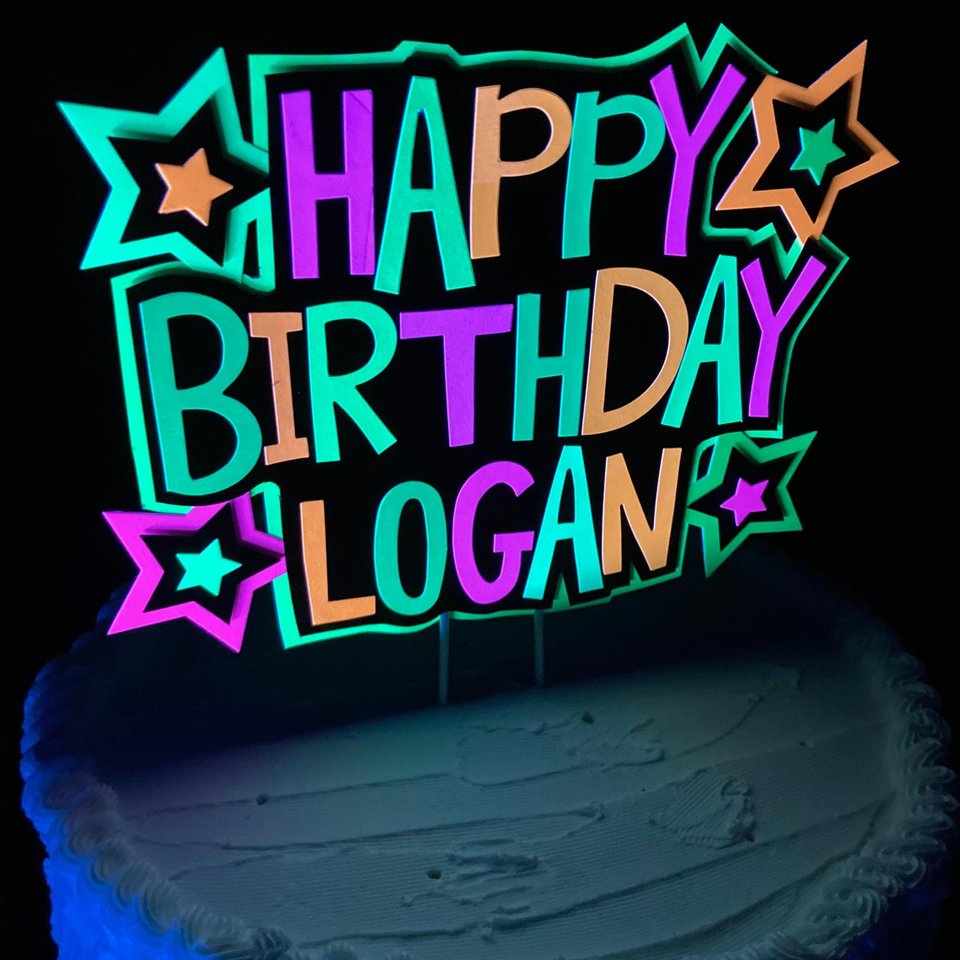 Personalized Neon Happy Birthday Cake Topper, Retro 80s Glow Party Sign, UV Reflective Cake Decoration, Fluorescent Custom Name Centerpiece