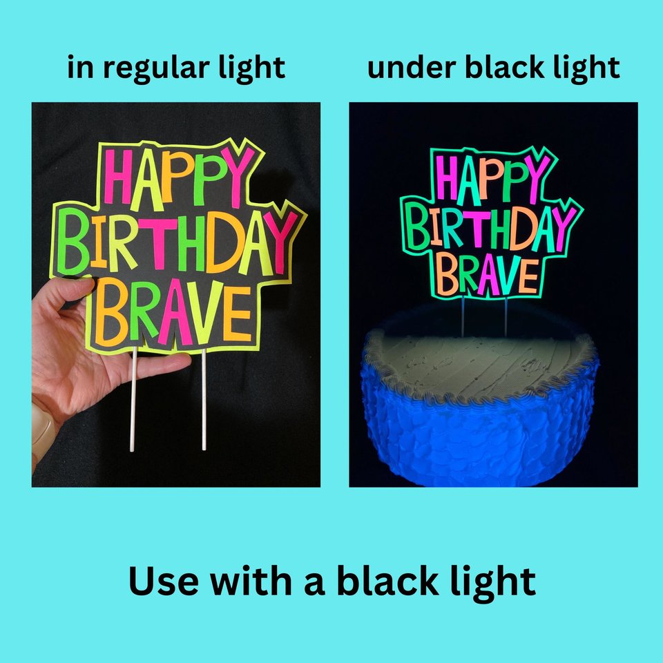 Bright Neon Happy Birthday Cake Topper with Name, Bespoke Glow Party Cake, Custom Black Light Decoration, Teen Birthday, Skate Party Decor