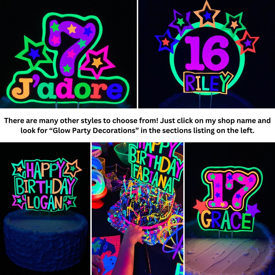 13th Birthday Party Neon Cake Topper, Personalized Roller Skate Glow Party Cake Decoration with Name and Age, , Fluorescent Star Centerpiece