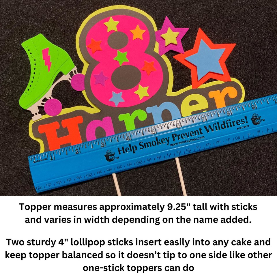 13th Birthday Party Neon Cake Topper, Personalized Roller Skate Glow Party Cake Decoration with Name and Age, , Fluorescent Star Centerpiece