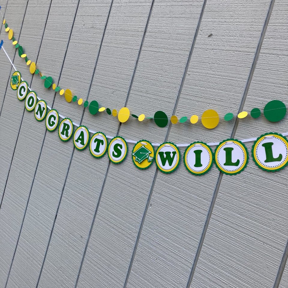 Graduation Banner and Garland, Congrats Banner, Green and Yellow Graduation Party Decor, University of Oregon custom banner, Baylor Grad
