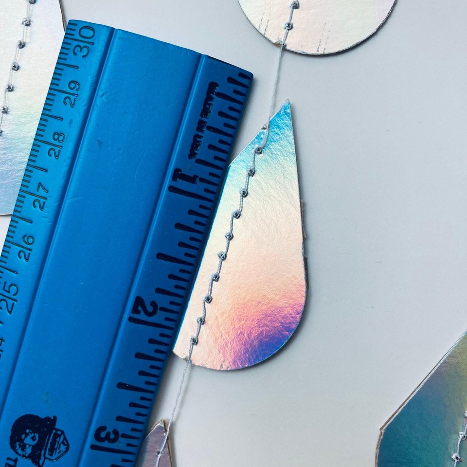 Iridescent Raindrop Garland, Holographic, Baby Sprinkle Decor, Baby Shower Decoration, Gender Reveal Shower, Shimmer Raindrops, Silver Rain