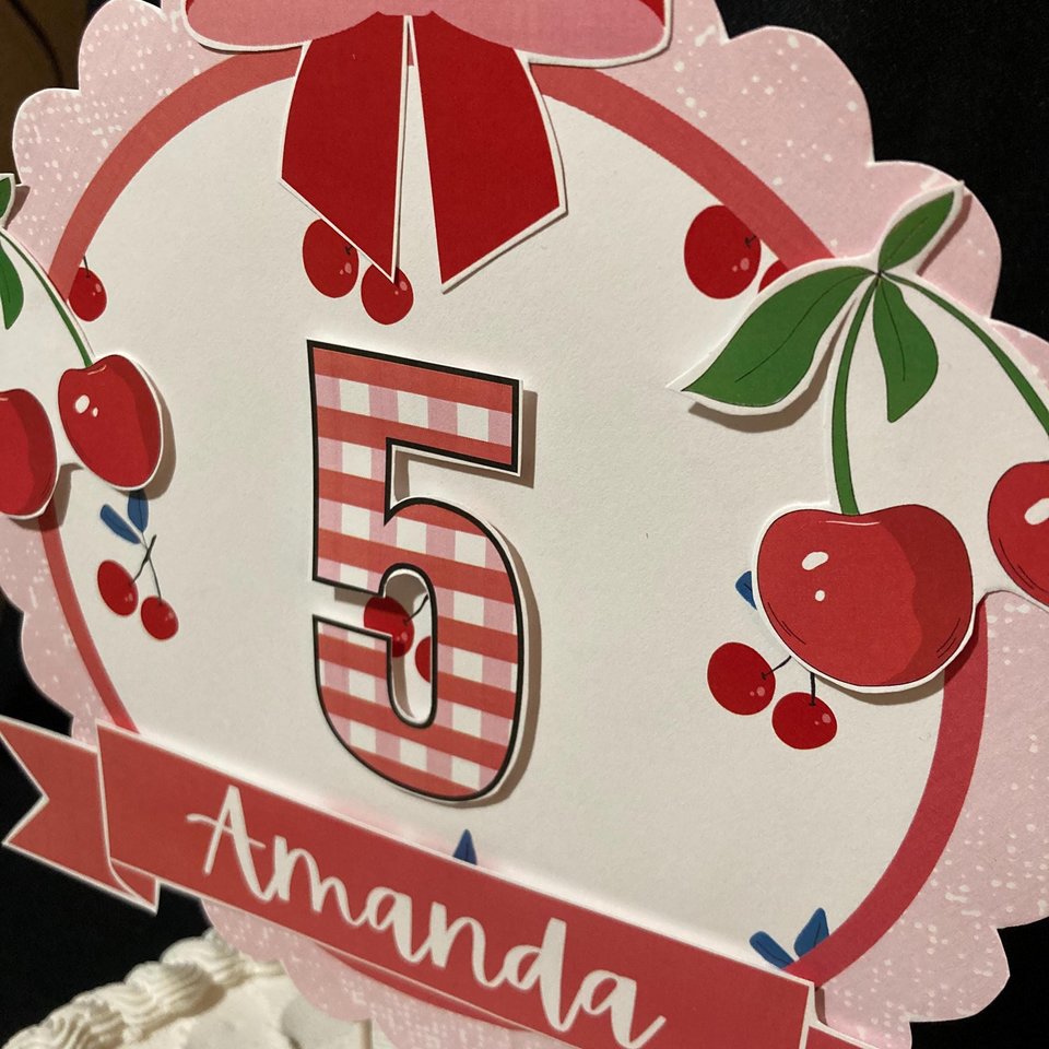 Cherry Party Cake Topper, DIY Printable Cake Decoration, Cherry-theme Celebration, First Birthday, Digital Download Centerpiece, Red Gingham