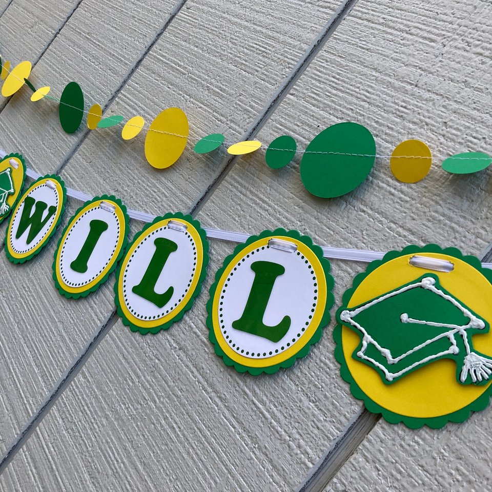 Graduation Banner and Garland, Congrats Banner, Green and Yellow Graduation Party Decor, University of Oregon custom banner, Baylor Grad