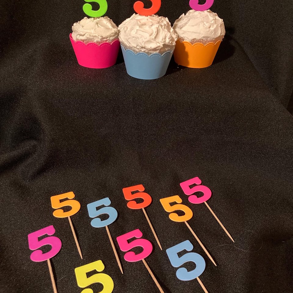 Set of 12 Glow Birthday Party Cupcake Toppers, Neon Number Picks, UV Reflective Cake Topper with Age, Retro 80s Birthday Celebration Decor