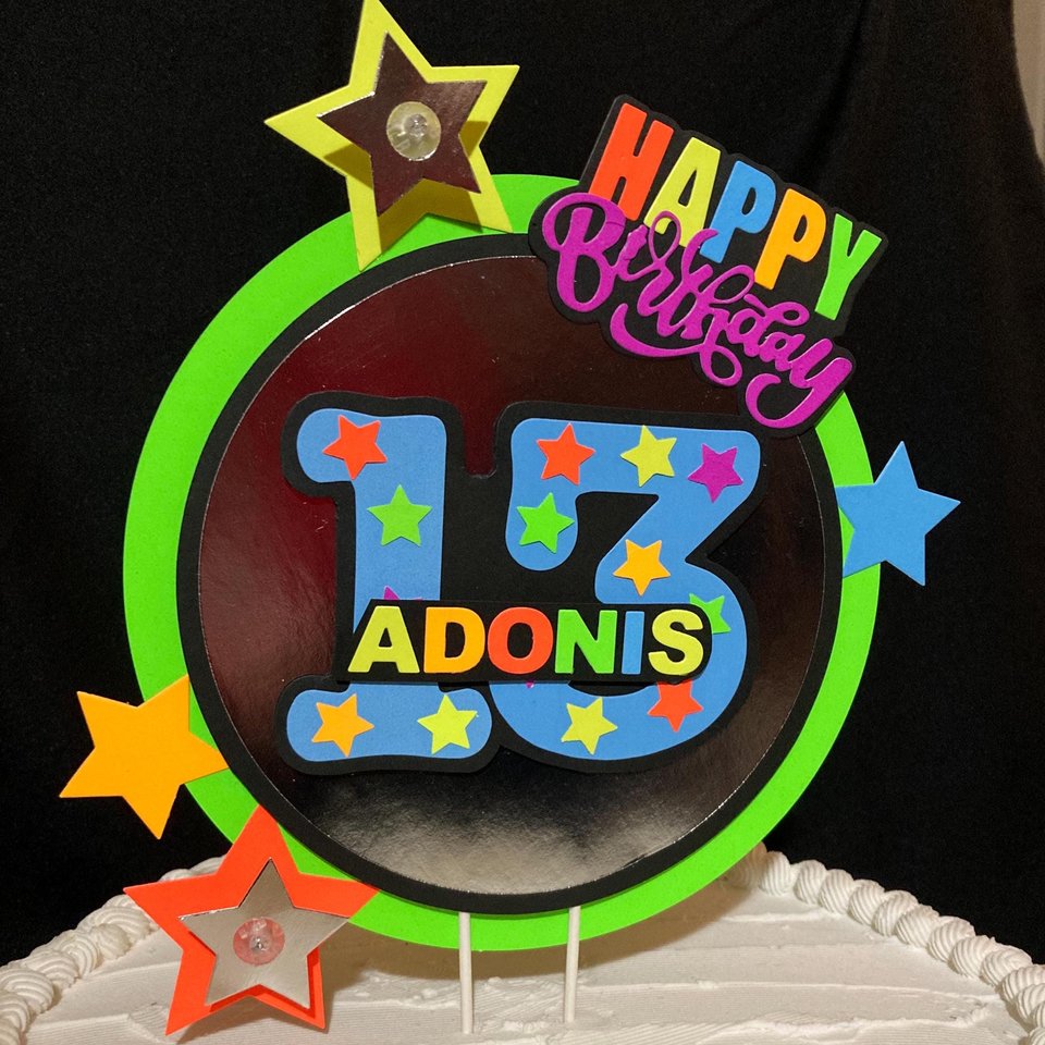 Neon Birthday Cake Topper with LED lights, Rave party centerpiece, Colorful cake decoration, black light house party, 20th birthday decor