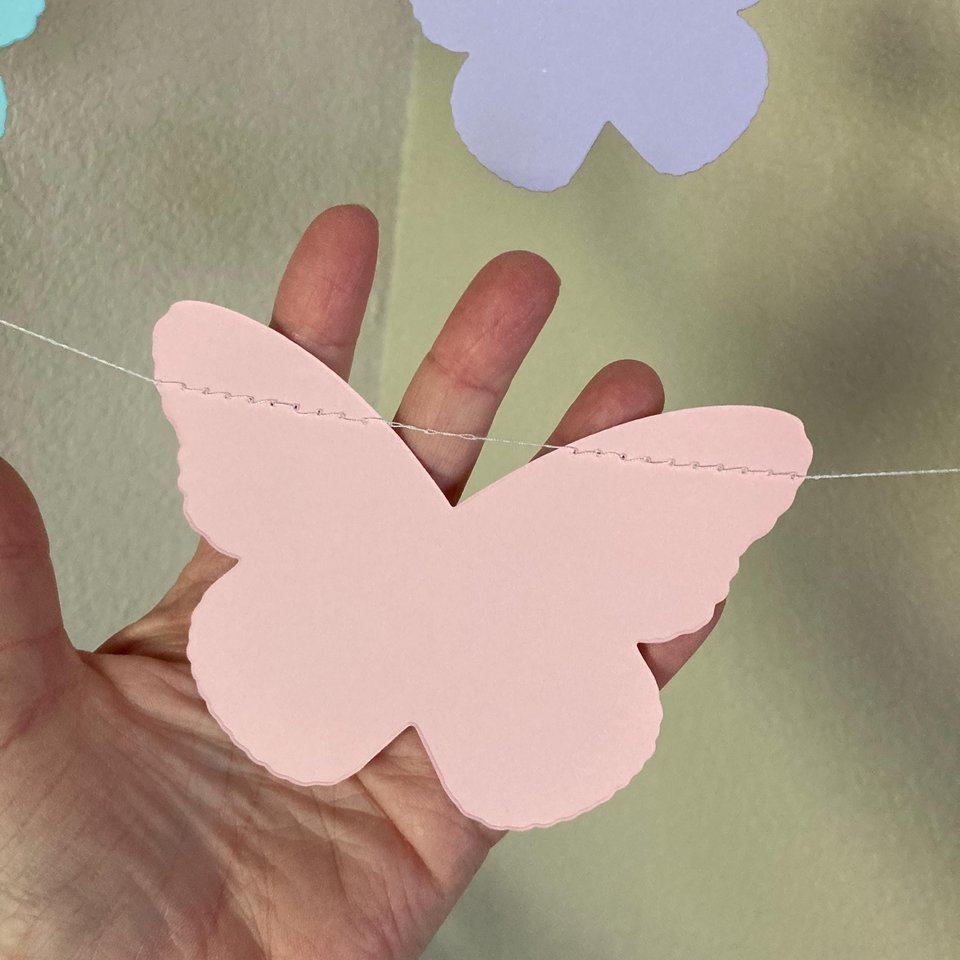 Pastel Butterfly Wedding Garland, Butterfly Party, Spring Bridal Decoration, Pink Celebration Bunting, Hanging Outdoor Wedding Streamers
