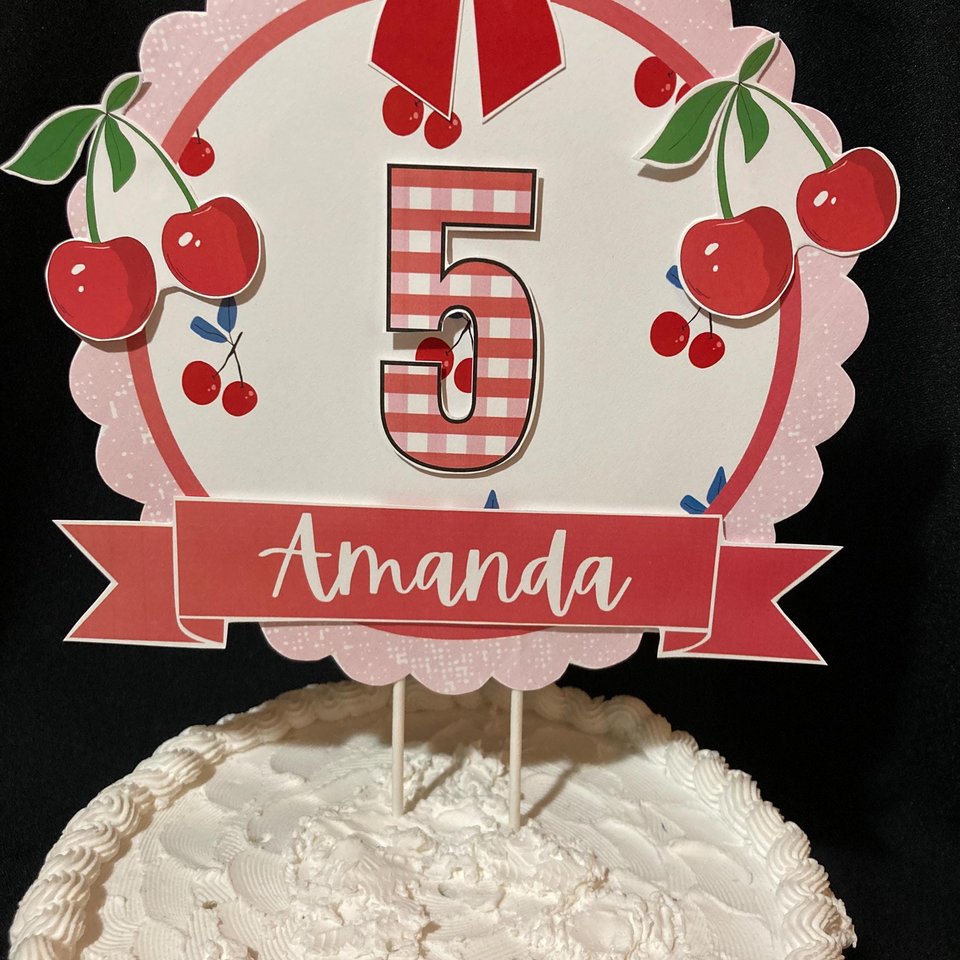 Cherry Party Cake Topper, DIY Printable Cake Decoration, Cherry-theme Celebration, First Birthday, Digital Download Centerpiece, Red Gingham