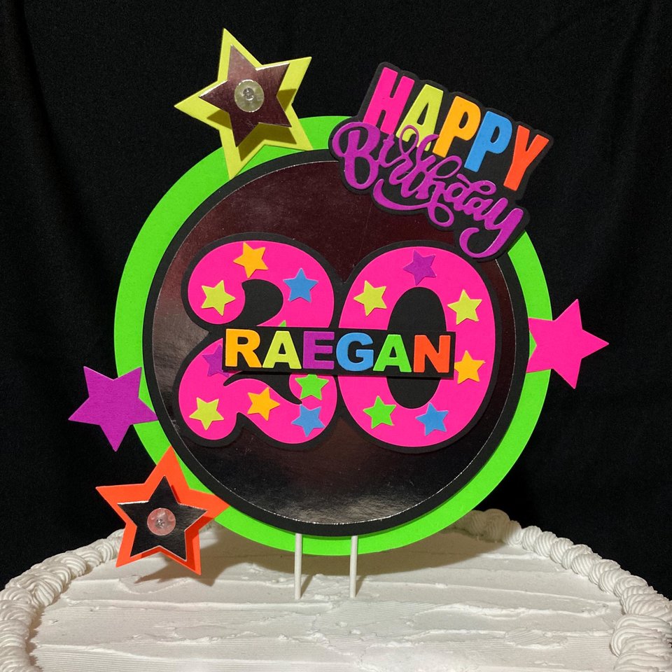 Neon cake topper with LED lights, Laser birthday, Fun kid's party decor, Colorful cake centerpiece, boy glow bowling party, UV reflective