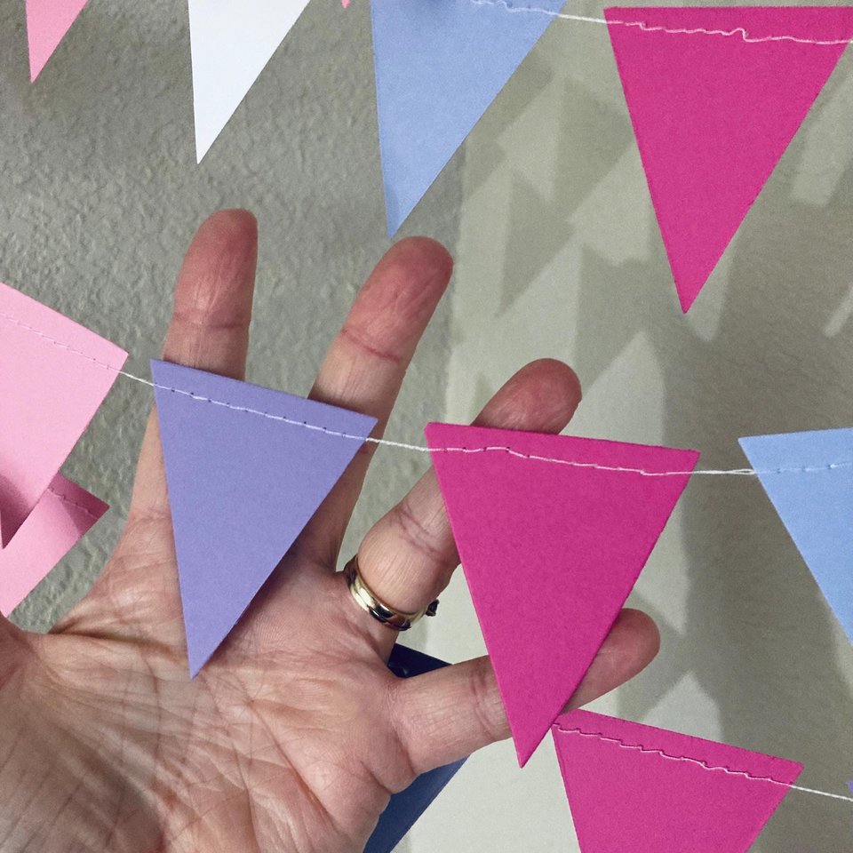 Pink and Purple Party Garland, Girl Birthday Decoration, Triangle Bunting, Celebration Steamers, Cute Girly Decor, Festive Fuchsia Garland