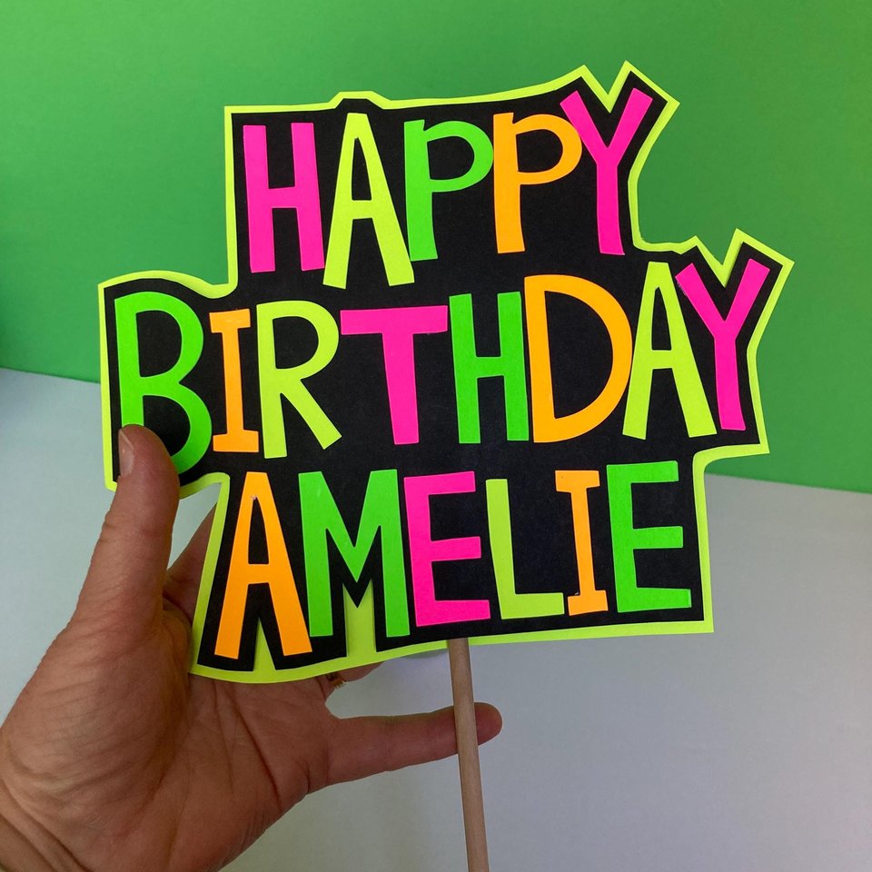 Neon Happy Birthday Centerpiece, Glow Party Table Decoration, Personalized Mason Jar Stick Centerpiece, Custom Black Light Photo Booth Prop