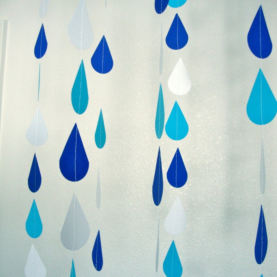 Blue and Turquoise Raindrops, Raindrop Garland, Baby Sprinkle Decoration, Sprinkle Shower Decor, Baby Shower Backdrop, Baby Boy Shower