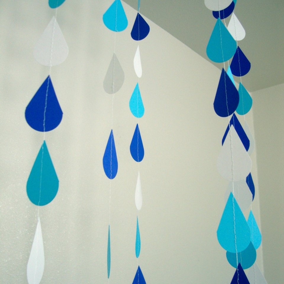 Blue and Turquoise Raindrops, Raindrop Garland, Baby Sprinkle Decoration, Sprinkle Shower Decor, Baby Shower Backdrop, Baby Boy Shower