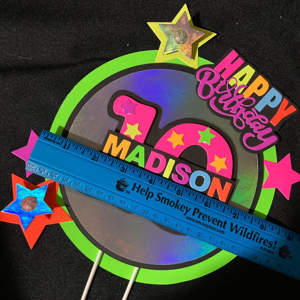 Neon cake topper with LED lights, Laser birthday, Fun kid's party decor, Colorful cake centerpiece, boy glow bowling party, UV reflective
