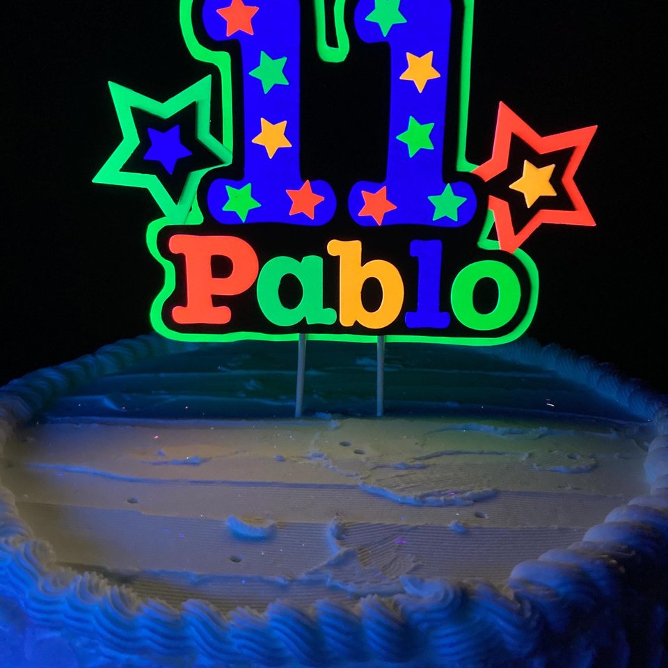 Glow in the dark cake topper for boy, boy neon birthday party decoration, UV reflective decor, Fluorescent cake centerpiece, cool birthday