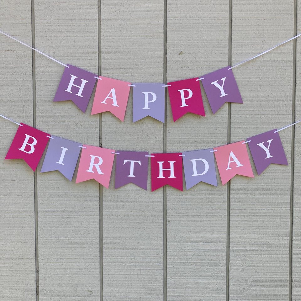Pink and Purple Happy Birthday Banner, Pretty Personalized Birthday Sign, Girl Party, Princess Birthday, Pink Custom Party Decoration