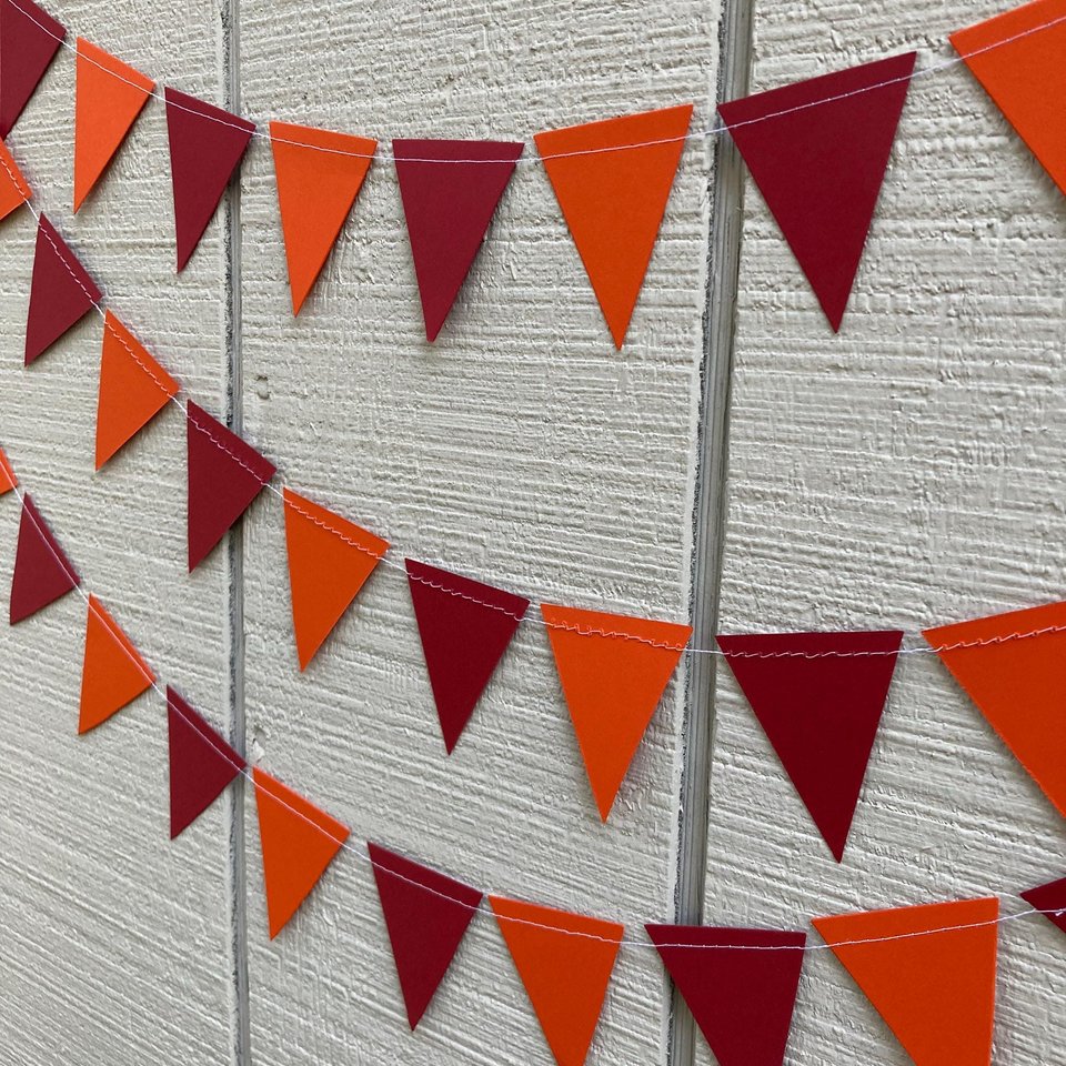 Virginia Tech graduation party garland, College Color Triangle Bunting, University dorm decor, Bed Party Streamers, Virginia Tech pennant