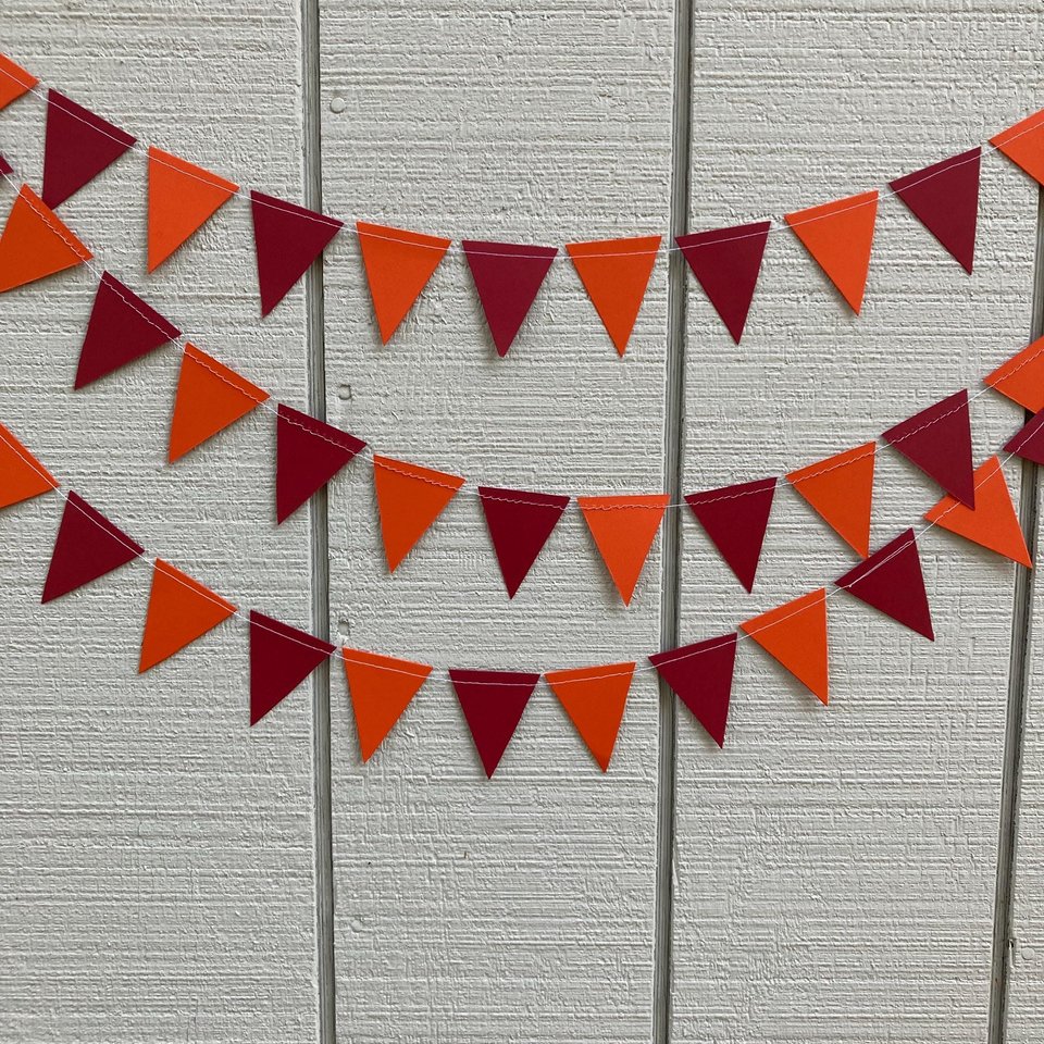 Virginia Tech graduation party garland, College Color Triangle Bunting, University dorm decor, Bed Party Streamers, Virginia Tech pennant