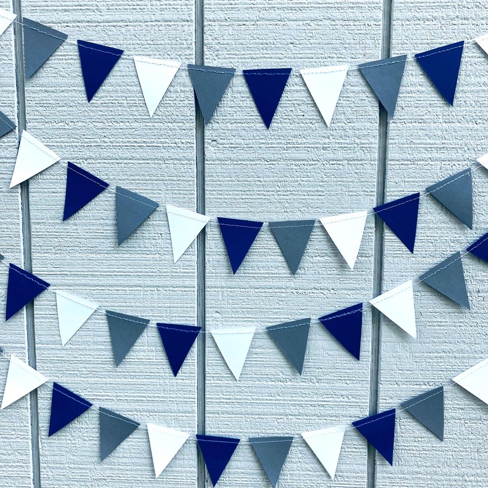 Georgetown graduation party garland, Navy White Gray Triangle Bunting, University of North Florida, Dorm Streamers, Colorado School of Mines